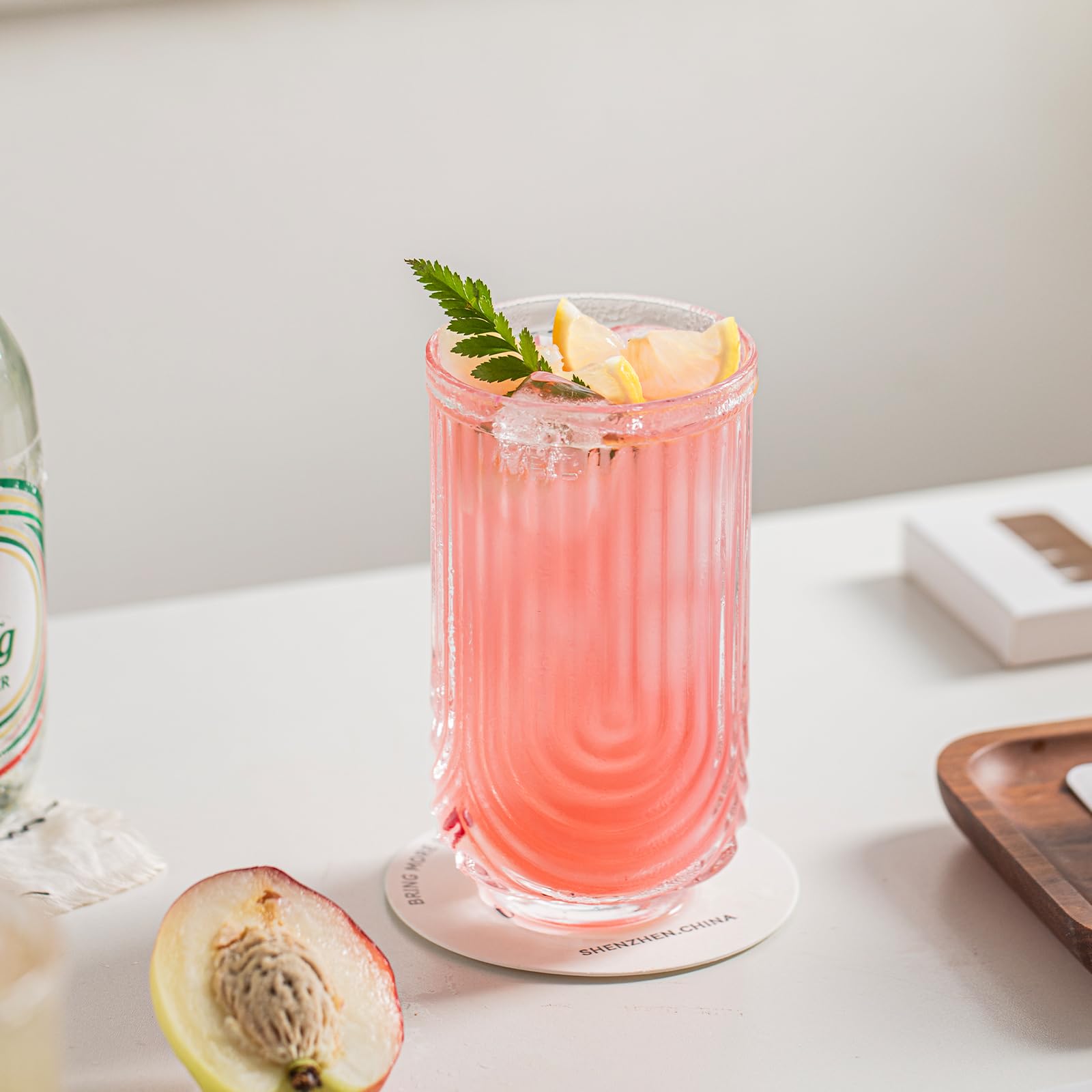 INSETLAN Zestaw 4 szklanek w stylu vintage, łuk, modne szkło typu highball, klasyczne przezroczyste szklanki koktajlowe, do baru, napojów, lodu, kawy, soku, wody, 4 szt., L