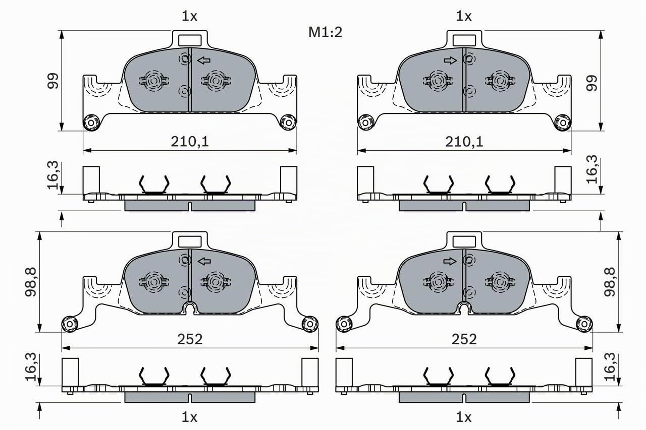 Bosch BP2243 Pastiglie freno - Certificato ECE-R90-1 set di 4 pastiglie