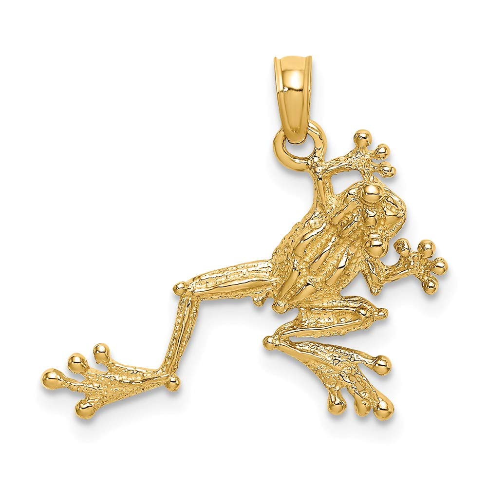Affluent Rock 14K Yellow Gold Frog with Textured and Extended Left Leg 2D Pendant (0.8 x 0.93 inches