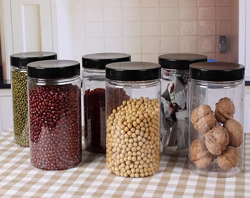 Miniatura 5 de Lawei Paquete de 8 tarros de plástico transparente de 34 onzas con tapas negras, tarros de plástico para almacenamiento de alimentos en cocina y