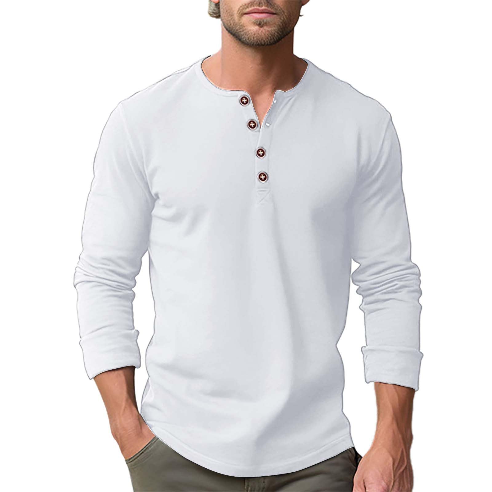 Coofandy - Maglietta Henley da Uomo in Cotone e Lino, a Maniche