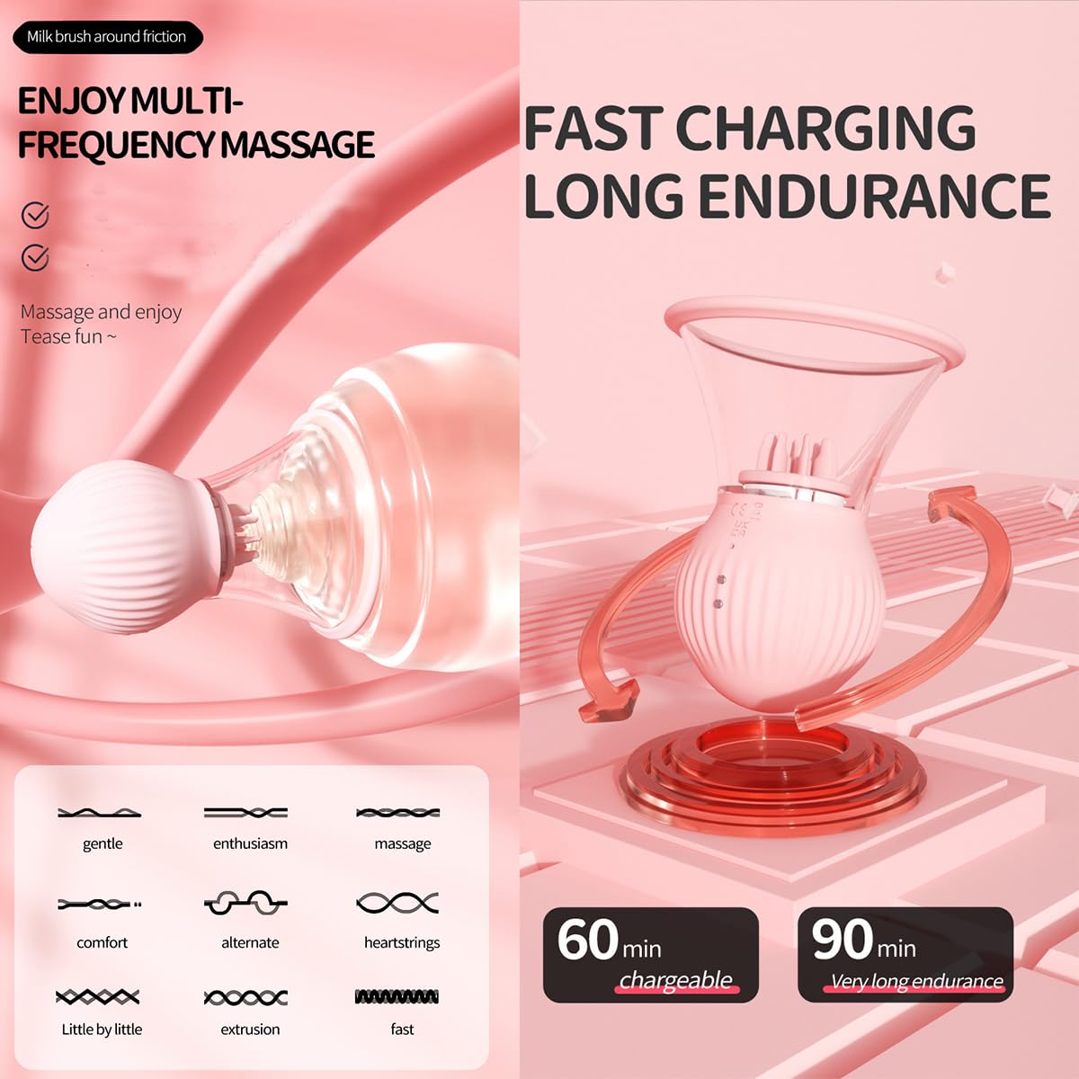 Vibromasseur suceur de tétons, masseur de seins, 9 modes de vibration, 3 têtes de massage en silicone, stimulateur de rotatif à 360°, pompe à tétons, jouet sexuel pour femmes et couples