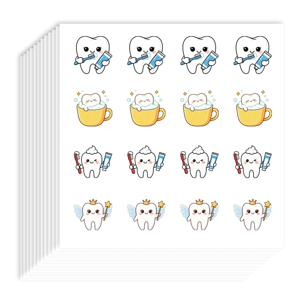 AHANDMAKER 12 Sheets Cute Tooth Stickers, 1.2inch Cartoon Teeth Fairy Sticker Stickers for Reward Water Bottle Laptop Calendar Appointment Scrapbooking Envelope Gifts Crafting Decor