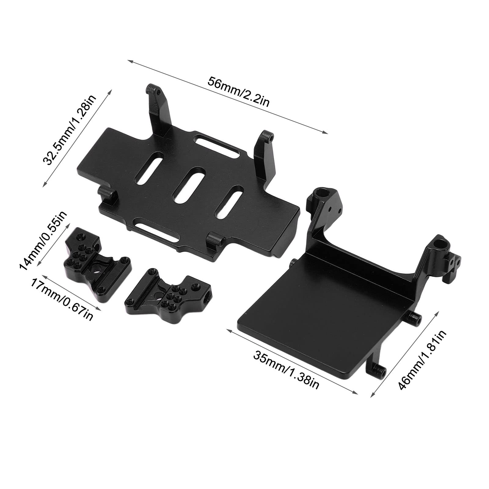 Zestaw tacy na baterie, tylna wieża uderzeniowa RC, stop aluminium, taca akumulatora z uchwytem ESC, tylna wieża uderzeniowa, akcesoria RC do samochodu SCX24 1/24 RC (czarny)