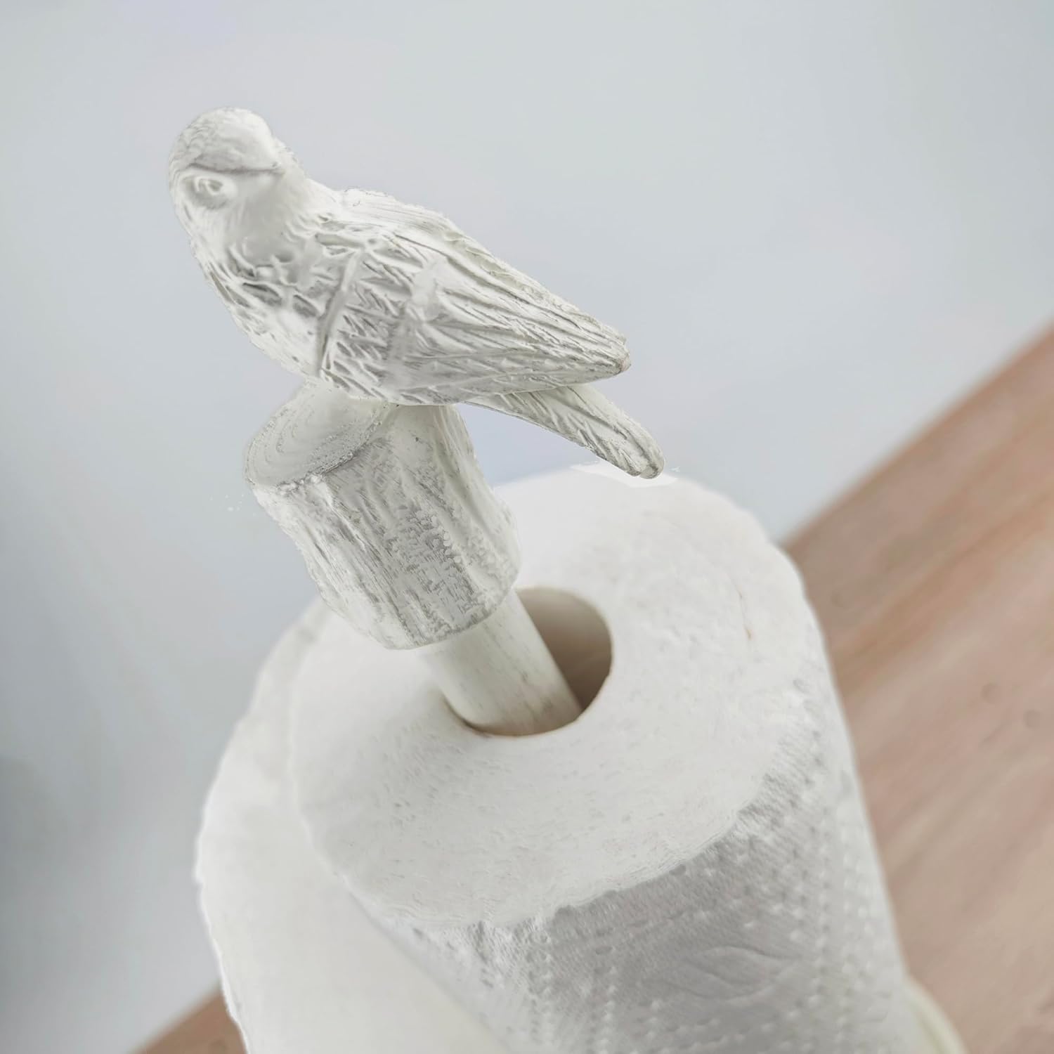 Paper Towel Holder Countertop, White Paper Towel Stand with Bird Design Top