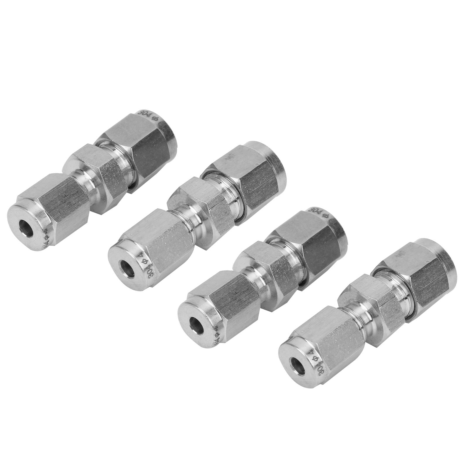 4Pcs 304 Stainless Steel Compression Tube Fitting Adapter, Double Ferrule, Quick Screw for Installation, Airtight and Leakproof, Widely Used in Reducing Diameters (F4 / F6)