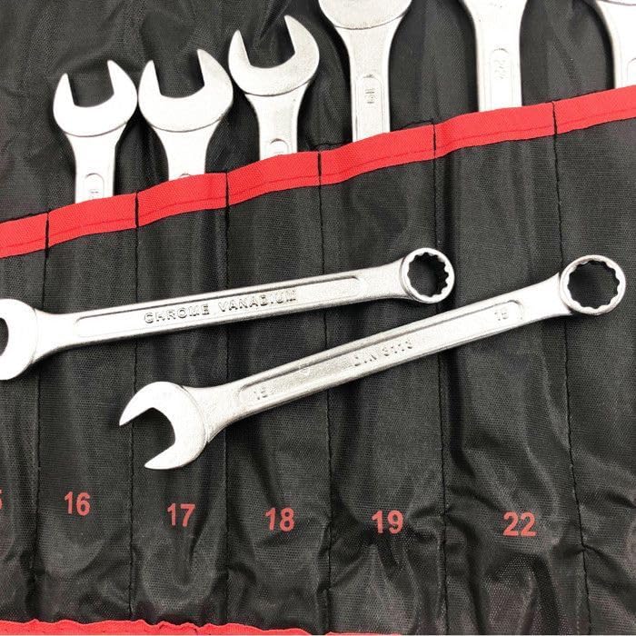 SIO Juego de Llaves Combinadas 6-32 mm 17 Piezas – Llaves Fijas y Estrella Chrome Vanadium – Set Profesional en Bolsa Organizador Numerada – Herramientas Mecánica, Taller, Automoción y Bricolaje
