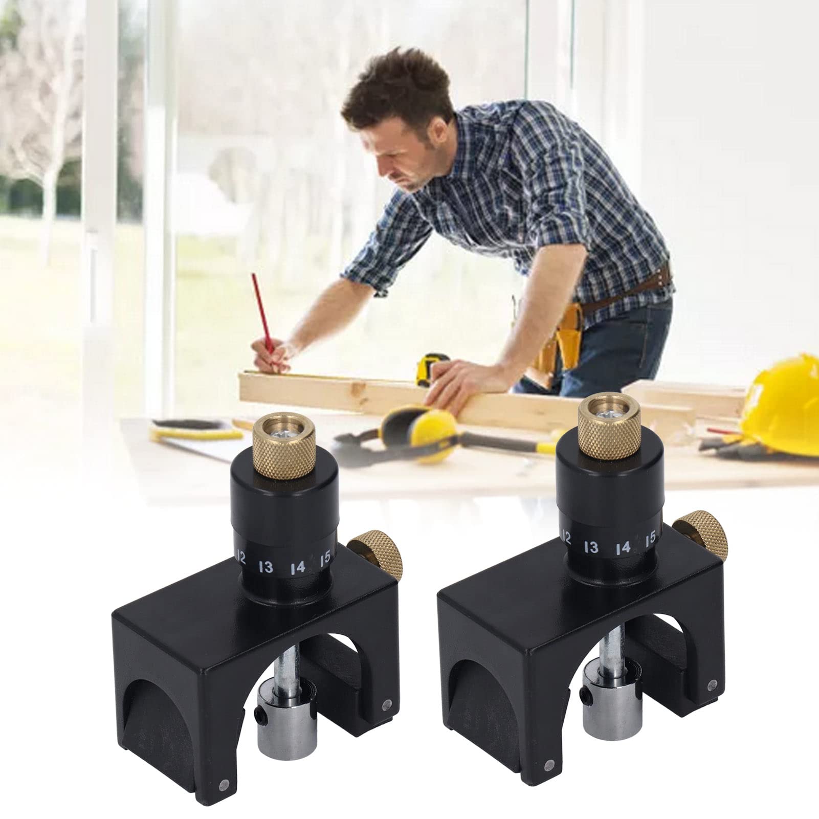 2Pcs Hobelmesser-Vorrichtung, Hobelmesser-Setter, Schwarz, Hartstahl, Holzbearbeitungswerkzeug, Einstelllehre Messgerät mit Magnet, 2 Stück Set mit Holzkiste
