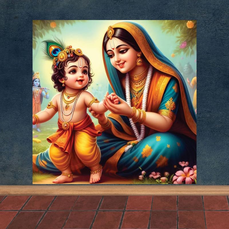 Image of British Terminal Cute little Bal Gopal Baby God Krishna| Kanha Ji | Laddu Lord Makhan Chor Painting Religious Poster for Pregnant Women for wall (matt thin vinyl,sticker,multicolor,unframed)| bj280