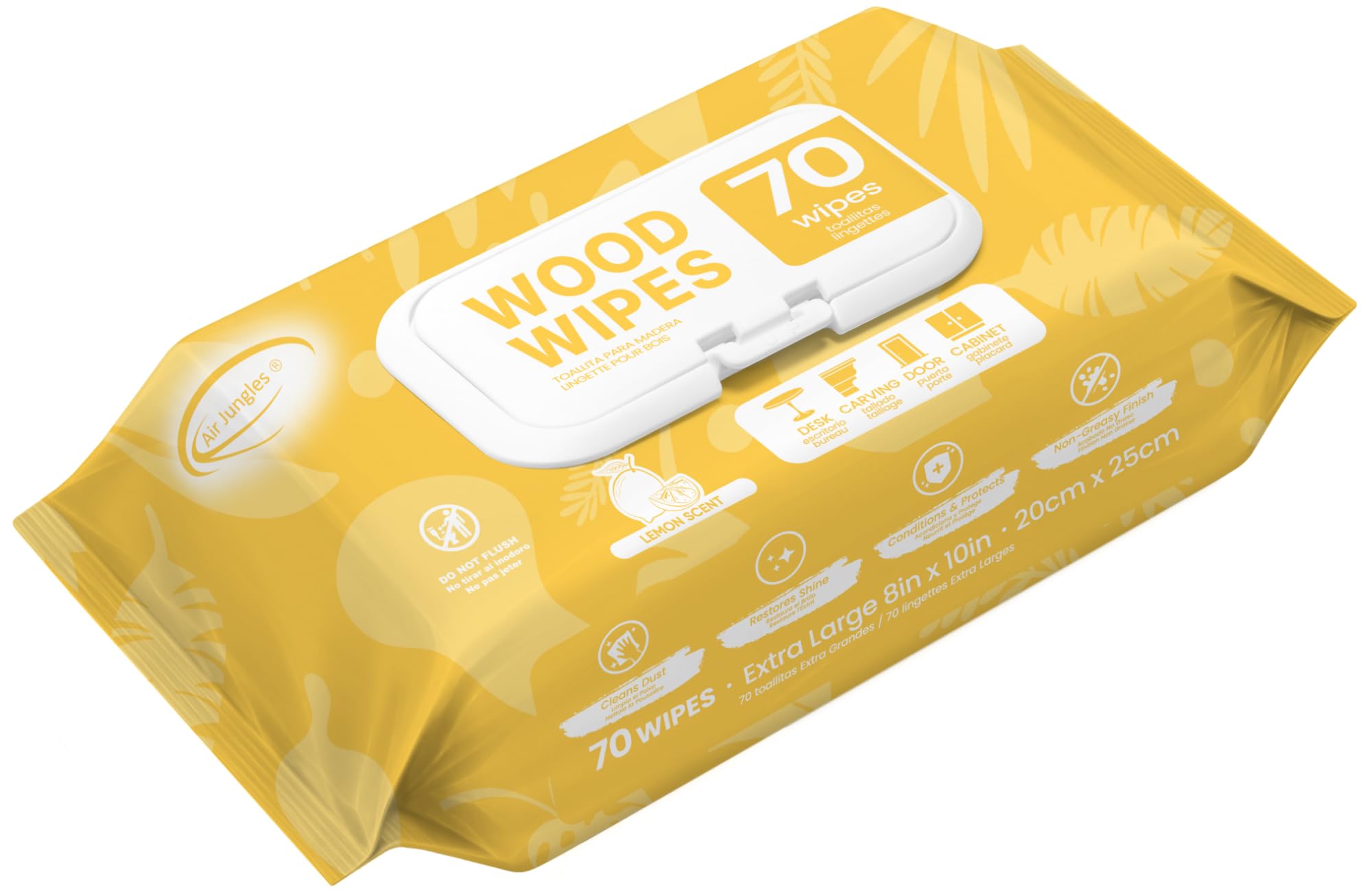 Air Jungles Wood Furniture Cleaner Wipes, XL 8x10 Inch, 70 Count