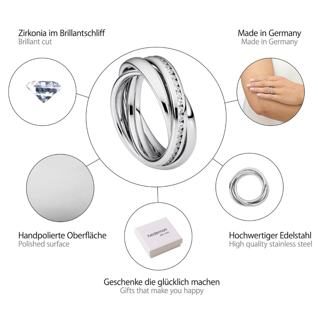 Heideman Ring Damen Trini aus Edelstahl Silber farbend poliert Damenring für Frauen Rollring Spielring Dreierring 3er