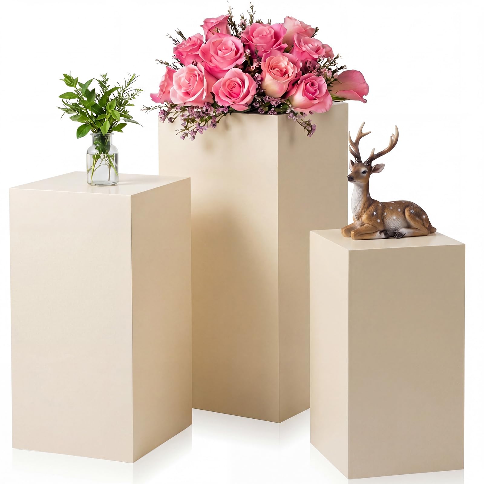 View 1 of **DAMAGED IN ONE CORNER**Zonon 3 Pcs Beige Square Pedestal Stands