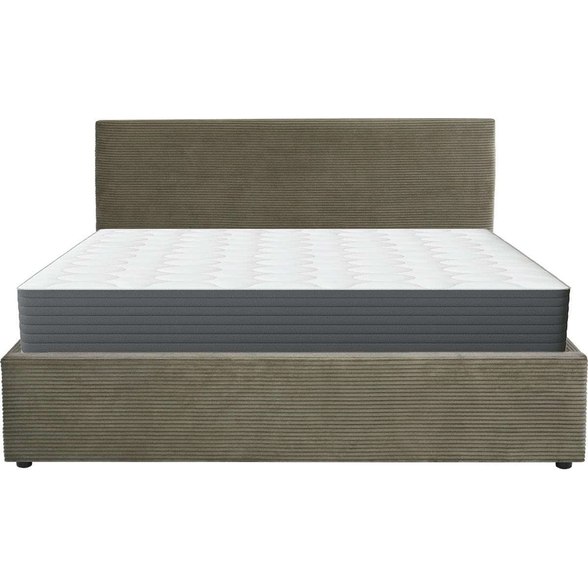 HOMIFAB Ensemble Lit Coffre Adulte 140x190cm avec tête de lit en Velours côtelé Vert - Tina + Matelas mémoire de Forme - Memo HR