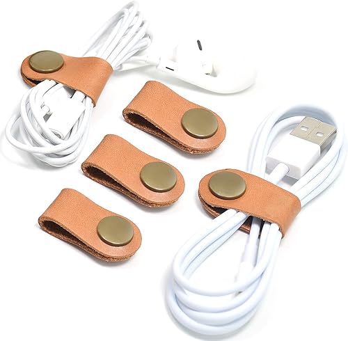 Miniatura 1 de Organizador de cables rústico, sujetador para cables, audífonos, cables de alimentación, organizador de cables lightning, hecho a mano de cuero