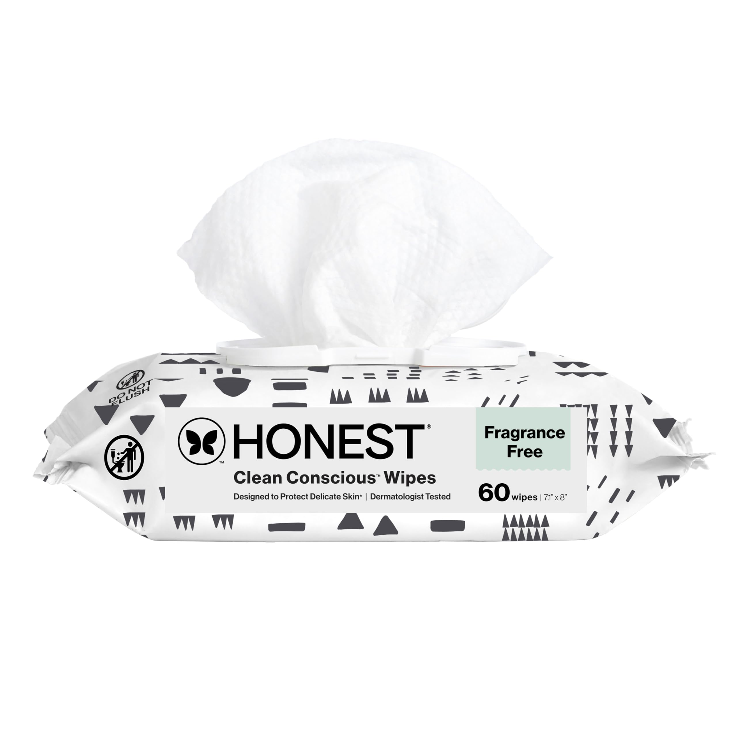 The Honest Company Clean Conscious Multi-Use Wipes Hypoallergenic and Unscented for Sensitive Baby Skin Over 99% Water Compostable Plant Based Pattern Play 60 Count
