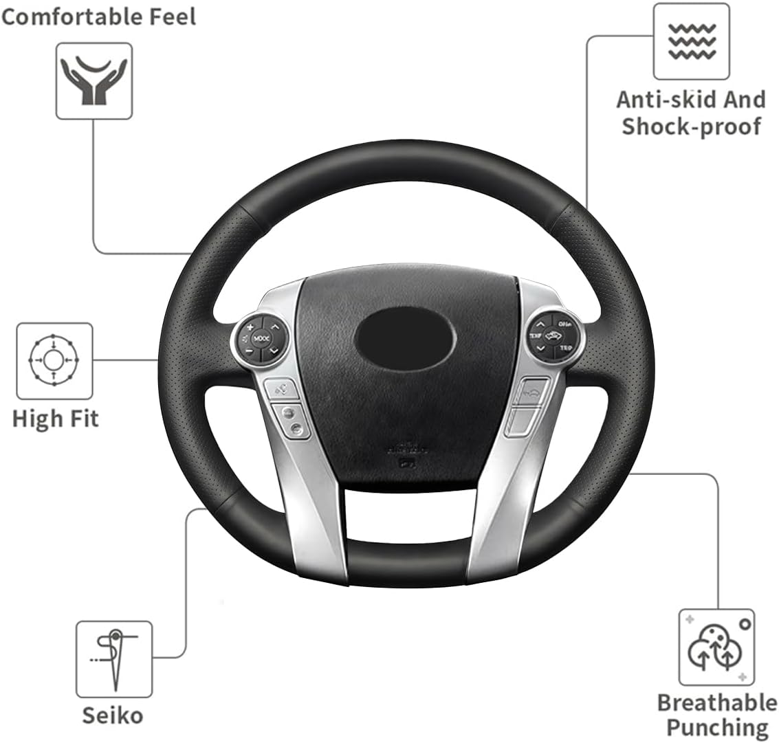 Hand-Stitched Steering Wheel Cover with Microfiber Leather Fit for Toyota Prius 2010-2015/Prius V Prius C 2012-2017/Aqua 2014 2015/Prius Plus 2013/Prius Plug-in Hybrid 2013 DIY Car Interior