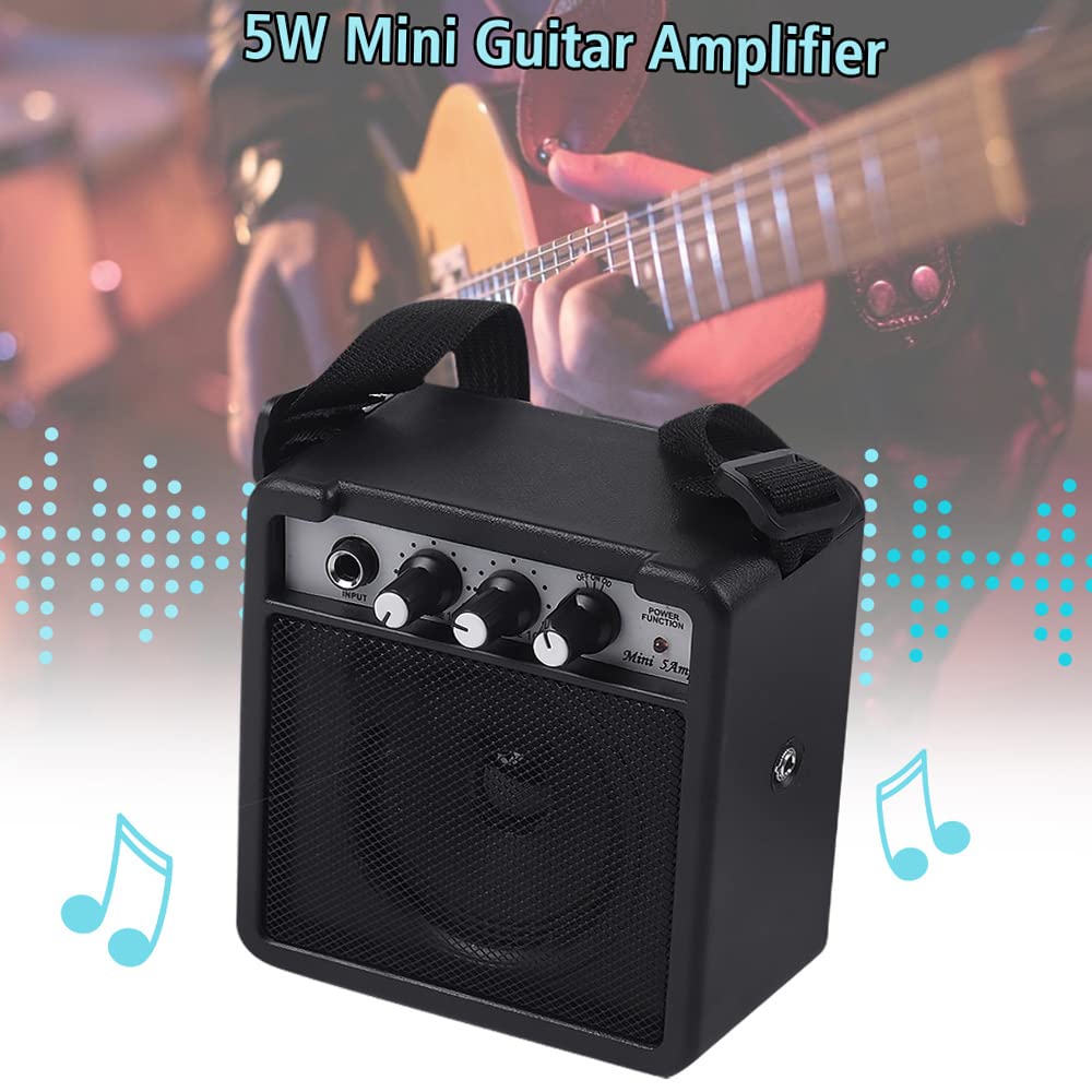 Mini Amplificatore per Chitarra Portatile da 5 W 5 * 2.4 * 4.9 Pollici Amplificatore per Chitarra Spreaker con Funzione Overdrive Jack per Cuffie per Elettrica (BLACK)