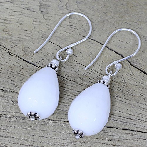 Novica Handmade Stunning Sterling Silver And White Agate Dangle Earrings With Drop-Shaped Stones, Combination Finish, And Hook Design, Fashion Jewelry For Women, Pure Wonder' #TOP1