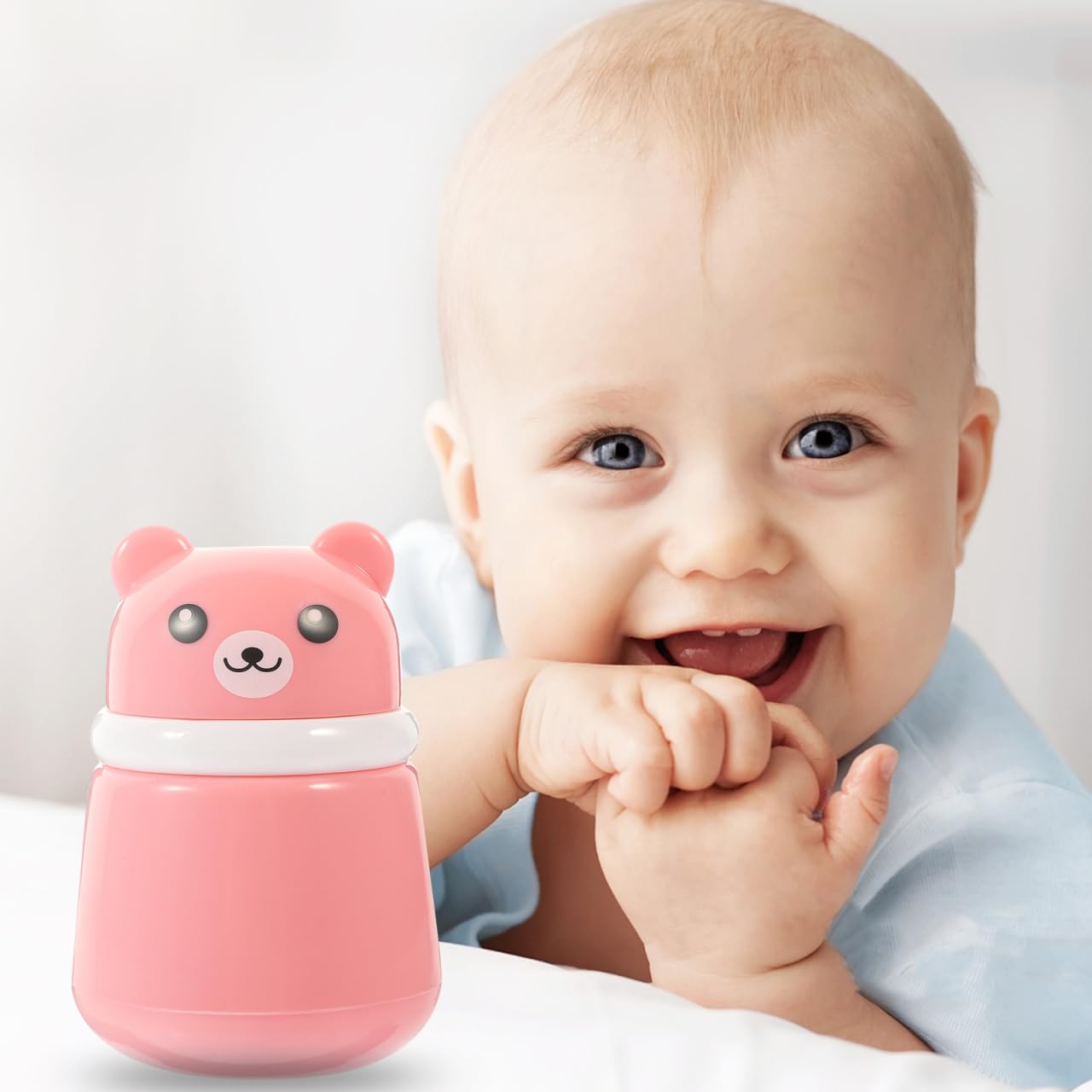 Pink Baby Powder Puff Box with Soft Sponge, Portable Bear Design Container for Home Use, Travel-Friendly Talcum Powder Holder with Dust Cover