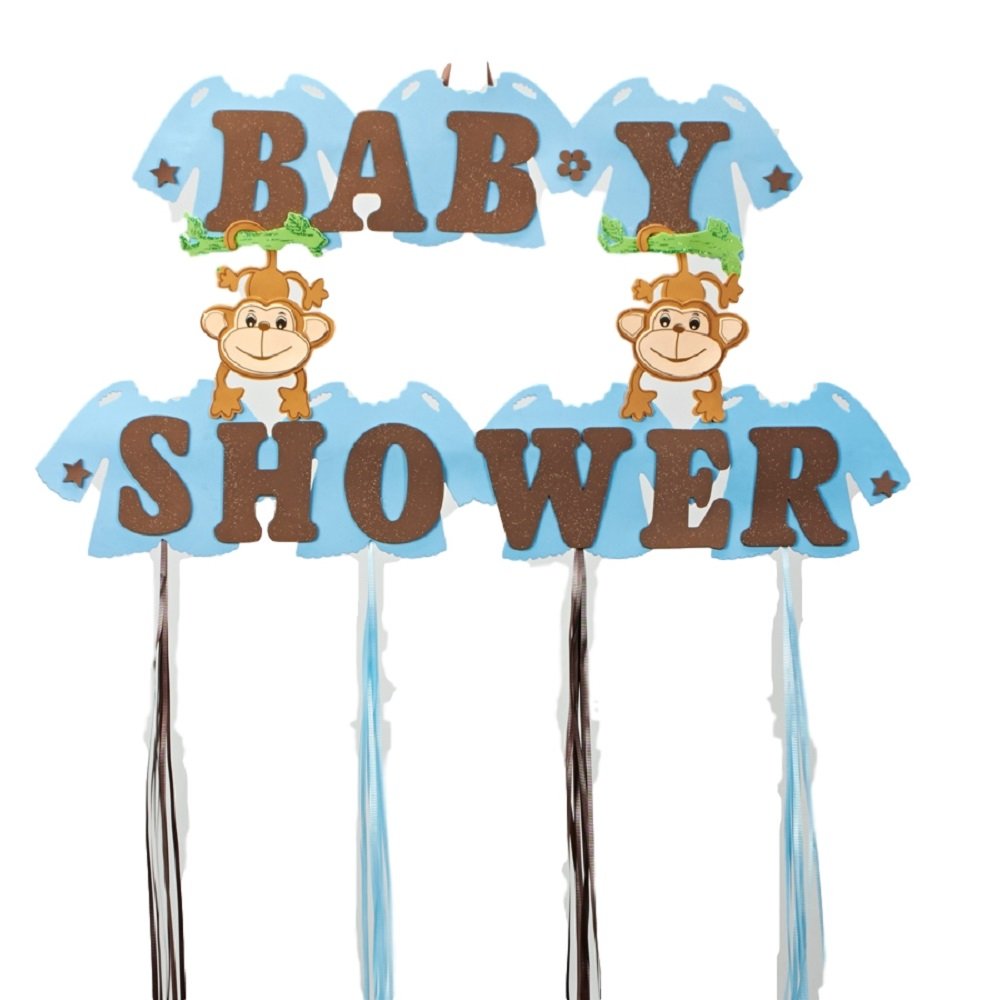 Baby Boy Shower Hanging Foam Blue Decoration Baby Monkeys 22