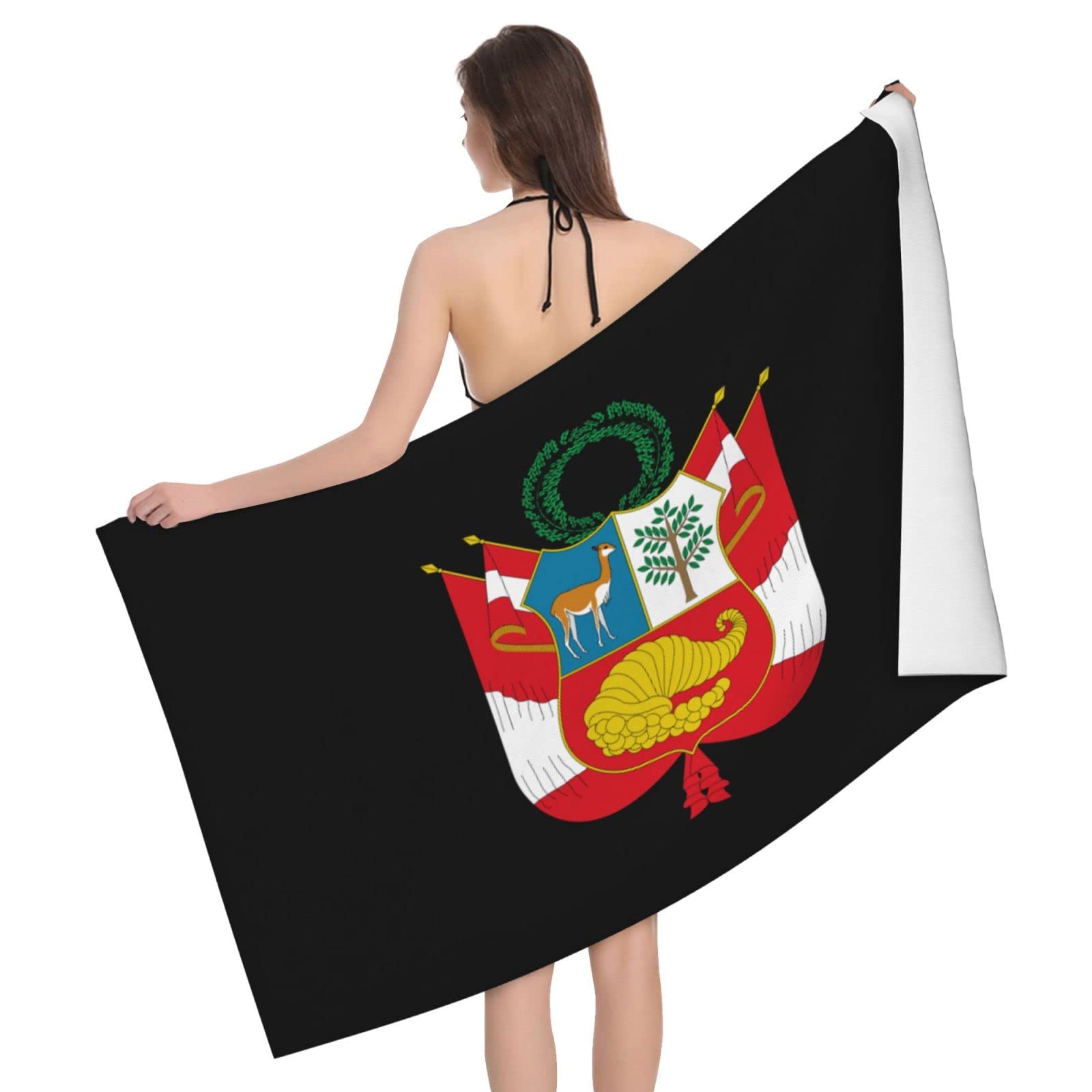 Lsjuee Coat of Arms of Peru Bath Towel Absorb Water Quick Dry Bath Towel, for Beach, Swimming Pool, Camping