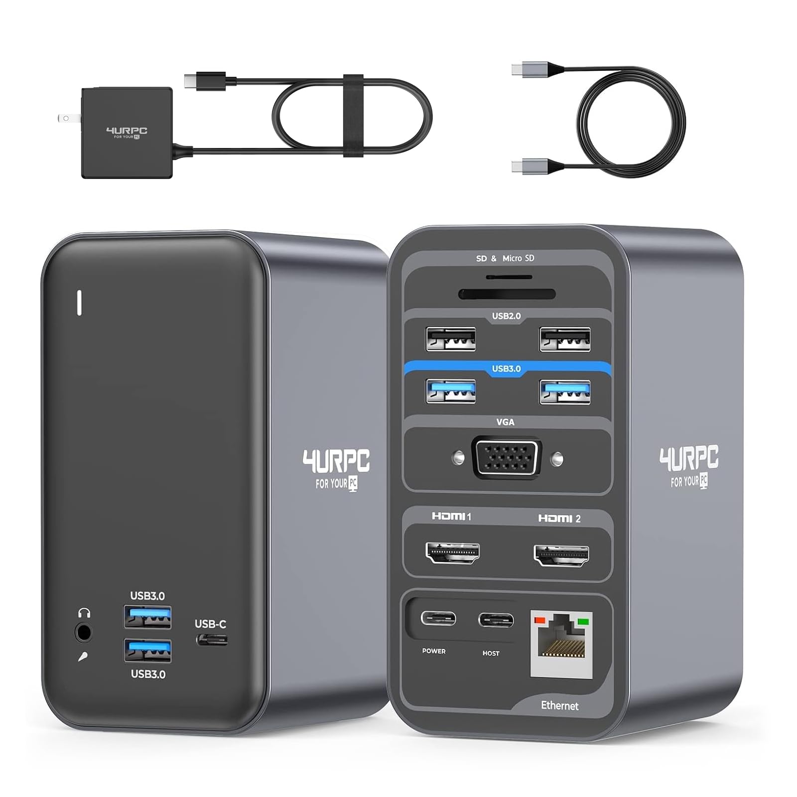 USB C Docking Station Dual Monitor, Dual HDMI USB C Dock, Laptop Docking Station with 2 HDMI Ports, VGA, 7 USB, 65W Power Adapter, Ethernet, SD/TF, Audio/Mic for Windows, and ChromeOS