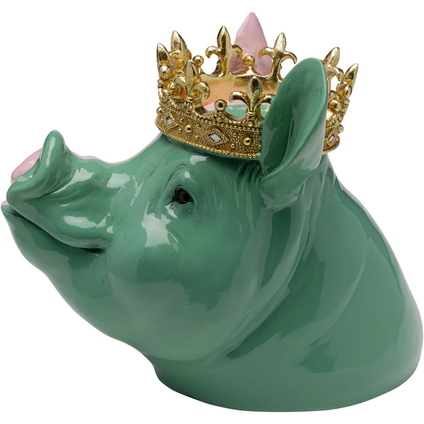 Kare Desihn Figurine Cochon couronné Vert/Rose Objet de décoration Cochon couronné Peint à la Main Unique 28 x 34 x 24 cm (H x l x P)