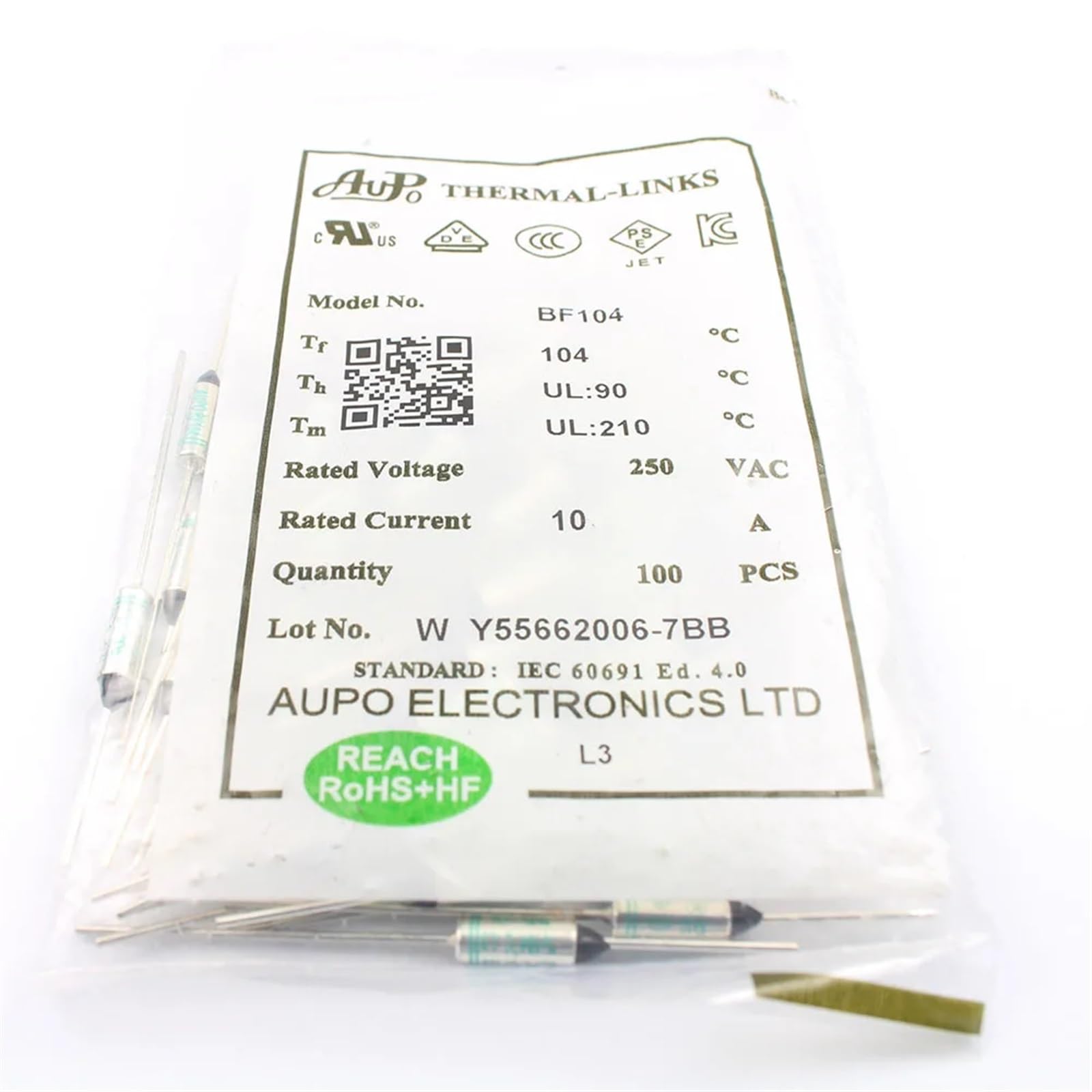 BF104X, Thermal Fuses, BF 104C, 104C, 104 Degrees, 10A, 16A, 250V, Cut
