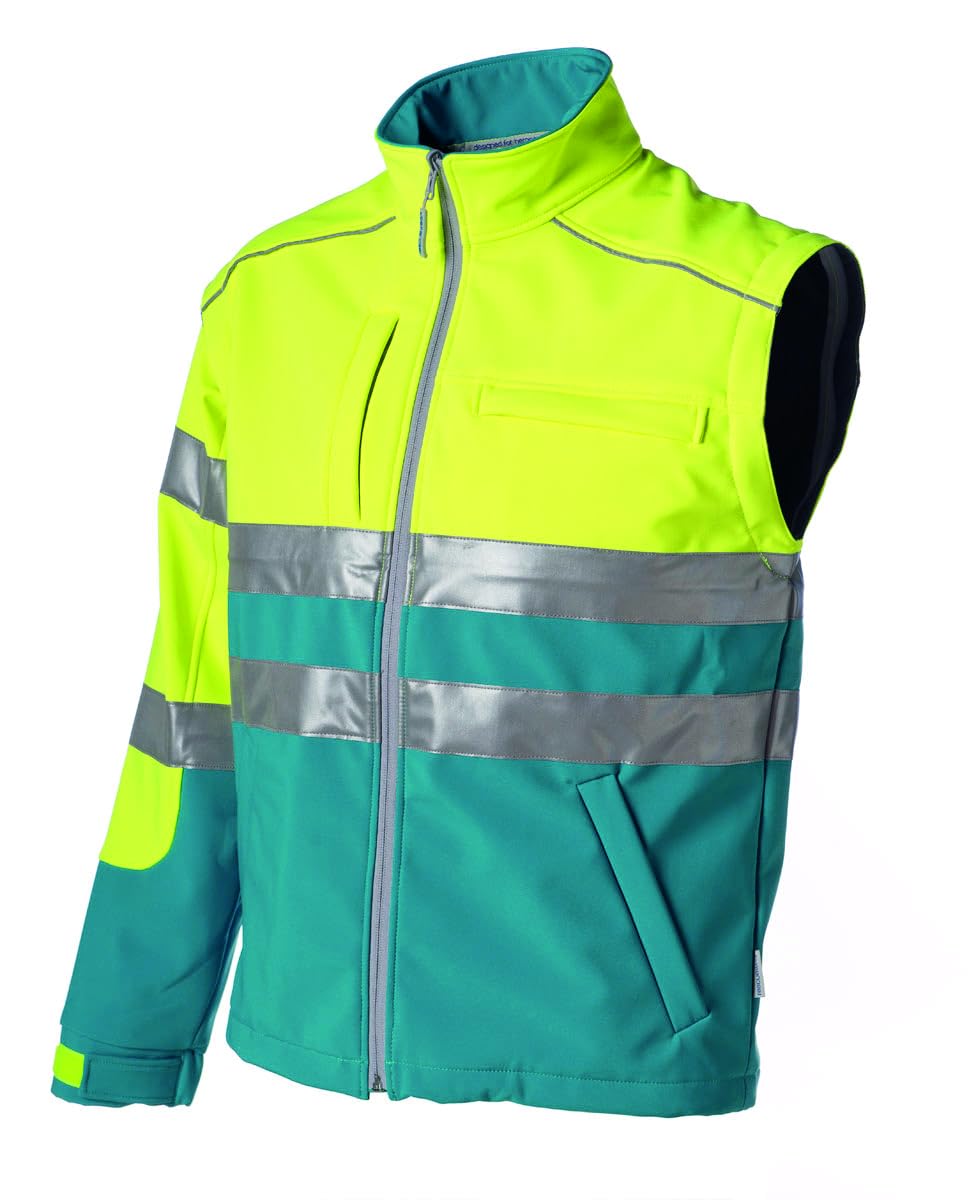Softshell-Jacke 33751 HiVis – Arbeitsjacke mit Stretch Reflexstreifen, abnehmbaren Ärmeln, Ausweishalter & Zip-in-Funktion für Midi-Parka 33852 – winddicht und wasserabweisend