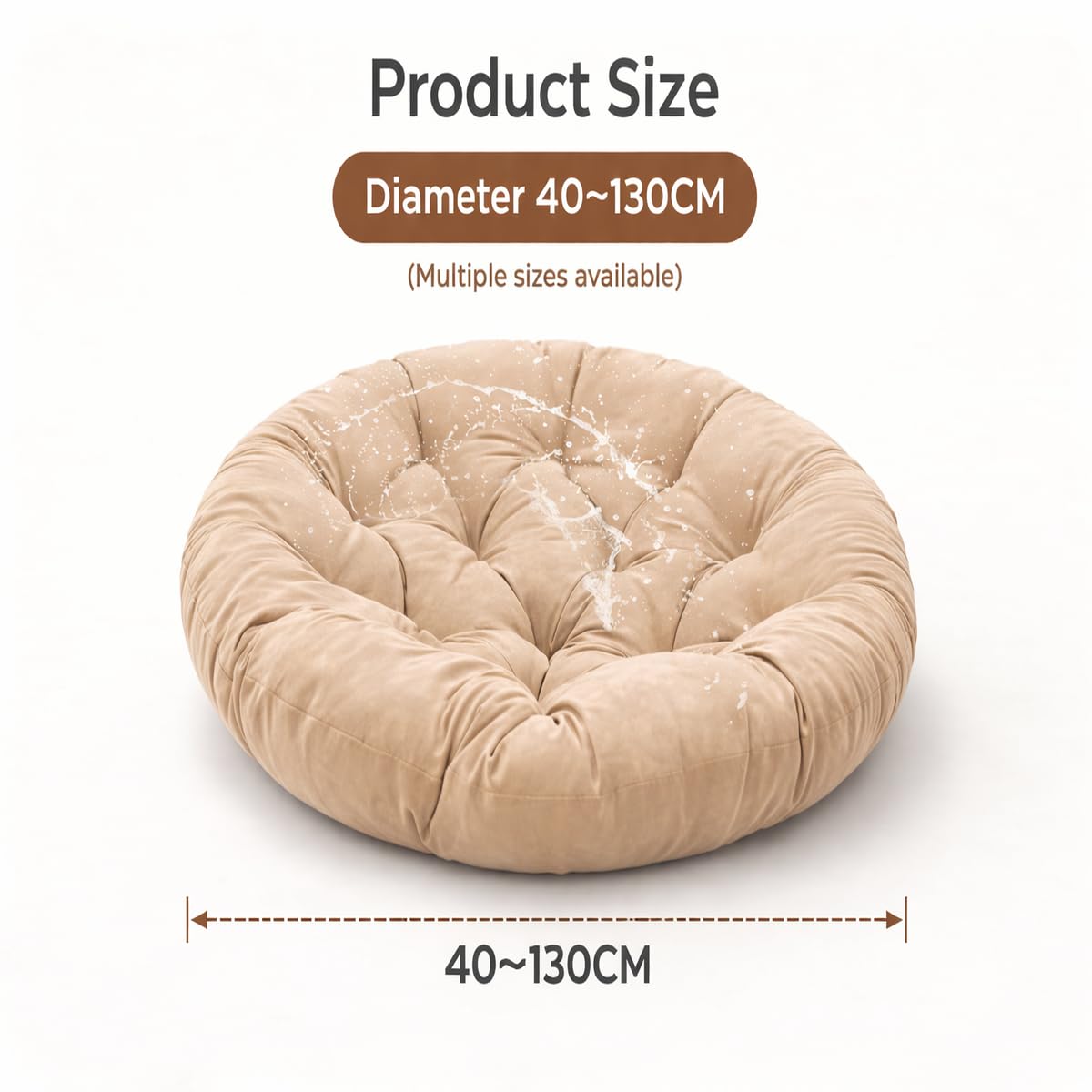Generisch Bequemes Hängesessel Kissen, Sitzkissen Hängesessel mit weicher PP-Baumwolle, wasserabweisend, Hängesessel Polster für Garten, Balkon und Outdoor Entspannung,Khaki,110x110cm