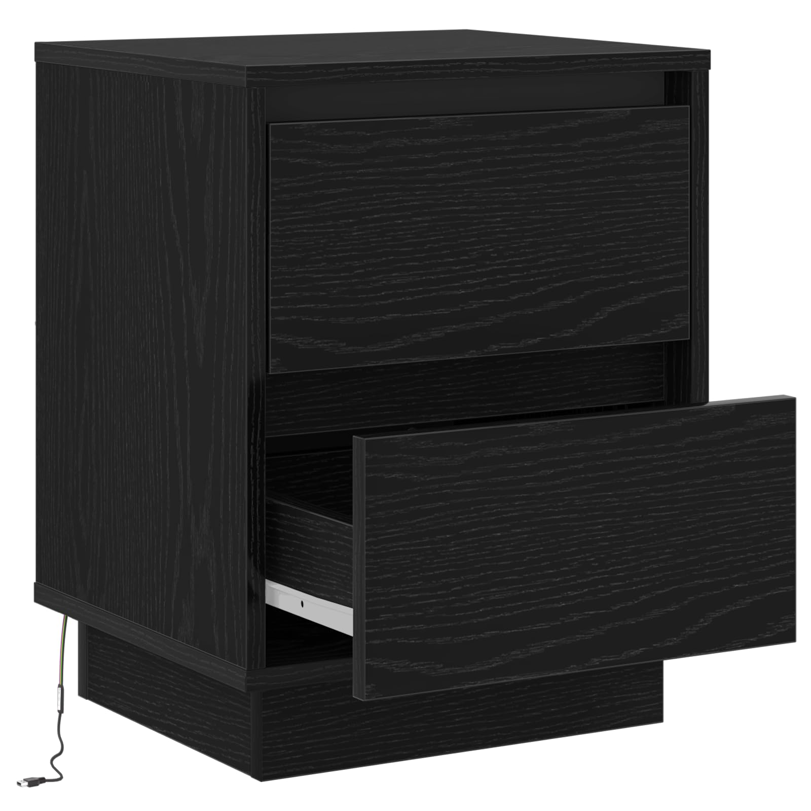 Schwarze Eichen-Nachttische mit LED-Beleuchtung und sanft schließenden Schubladen – Moderner Beistelltisch mit Stauraum für Schlafzimmer, 2 Schubladen pro Schrank,