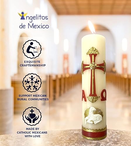 Miniatura 2 de Vela Alpha Omega para Bautismo, Confirmación, Pascua Cuaresma Cirio para Bautizo, Confirmacion O Boda Cirio Pascual (rojo)