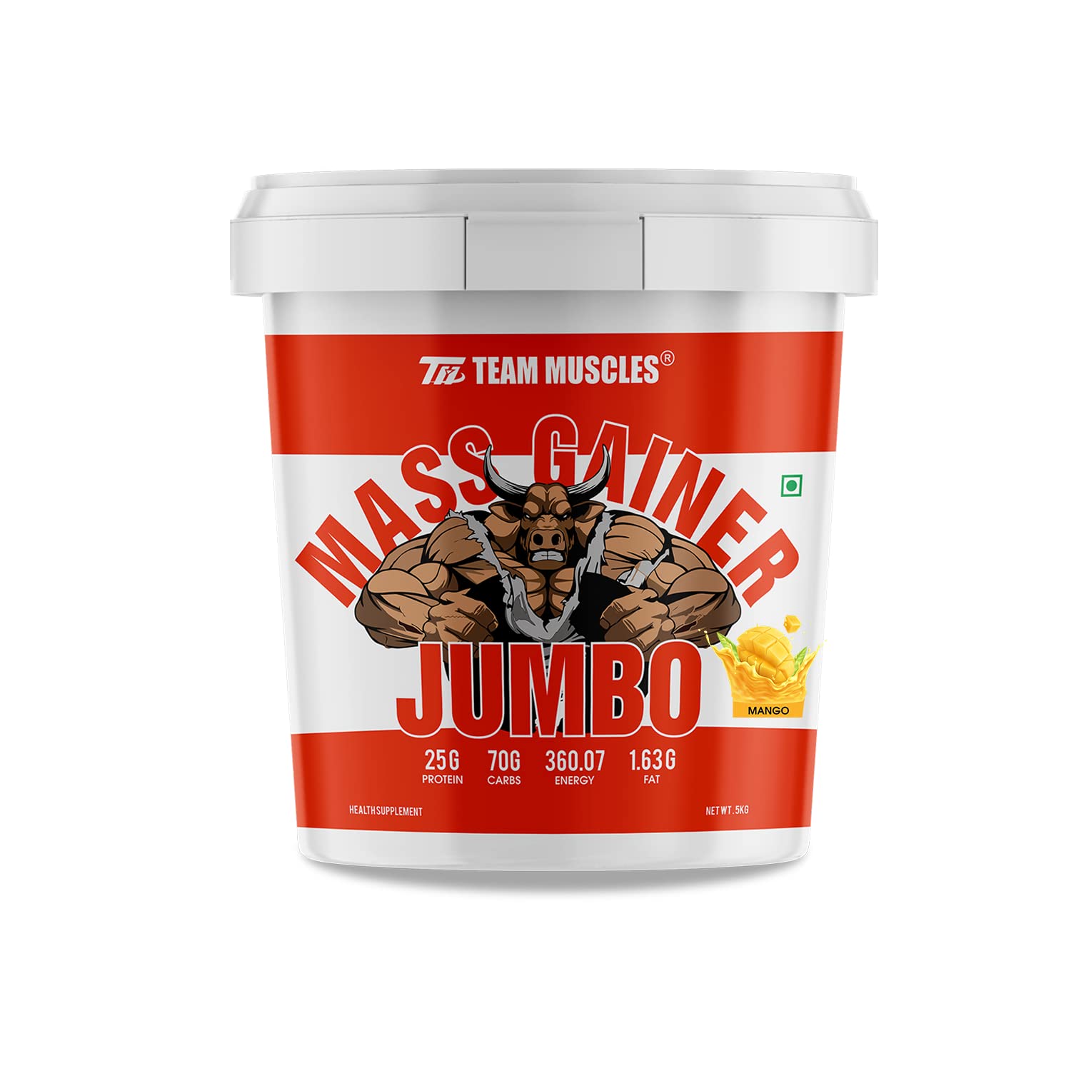 Team Muscles TM Jumbo Mass Gainer 5 Kg, Weight Gainer, Muscle Gainer, Heavy Weight Gainer (Mango)