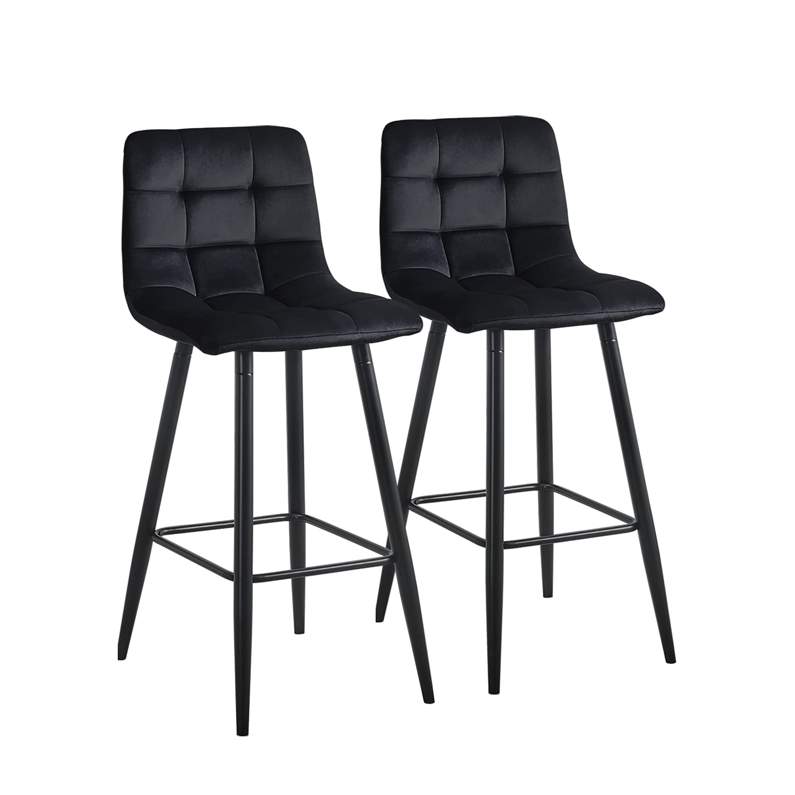CLIPOP Bar Stools Set of 2 Black Velvet Breakfast Bar Chairs with