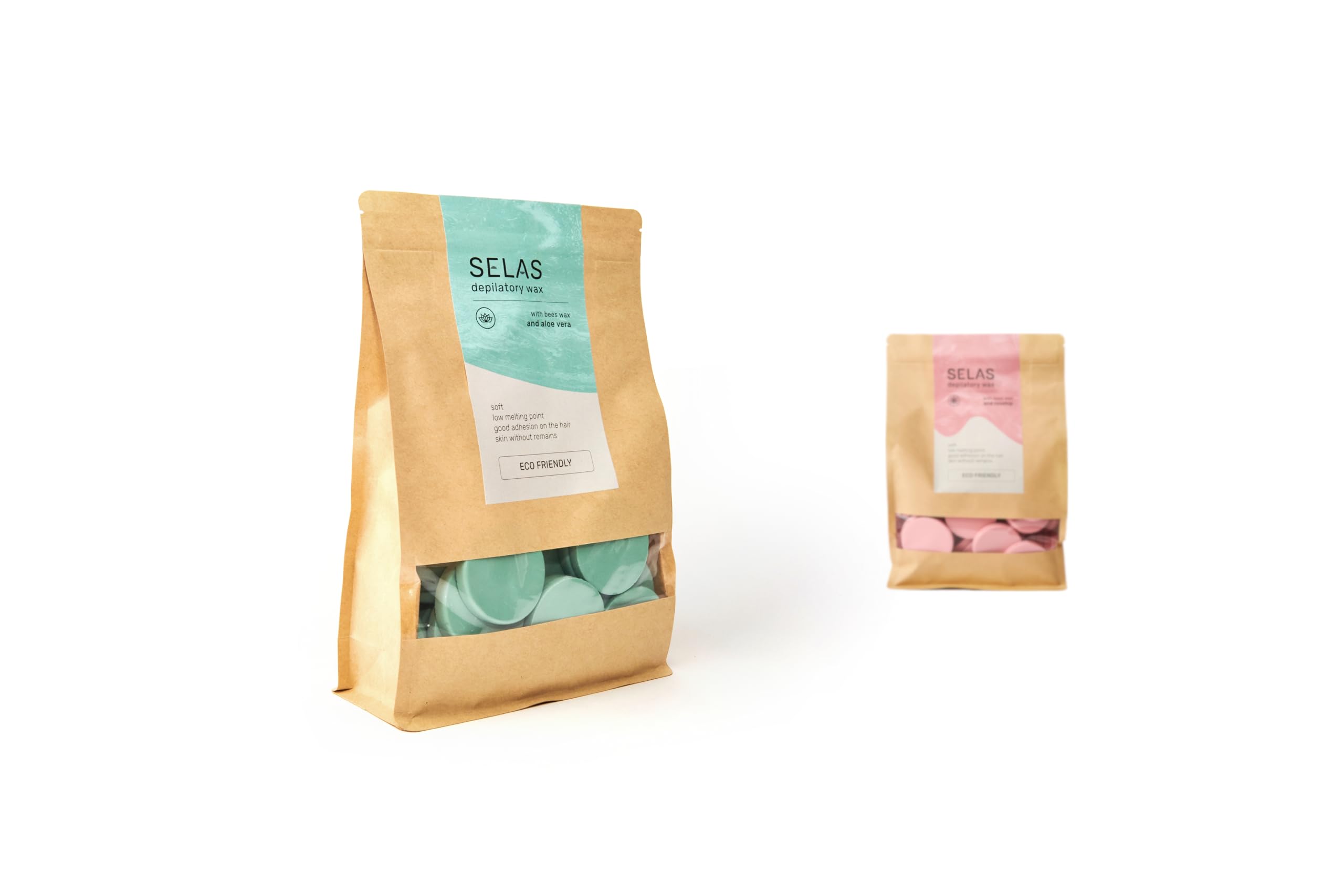 SELAS Cire à épiler 500g. Choisissez la Rose Musquée ou l'Aloe Vera, avec de la Cire d'Abeille, pour toutes les zones et tous les types de peau, particulièrement les sensibles. (Aloe vera). Disques.
