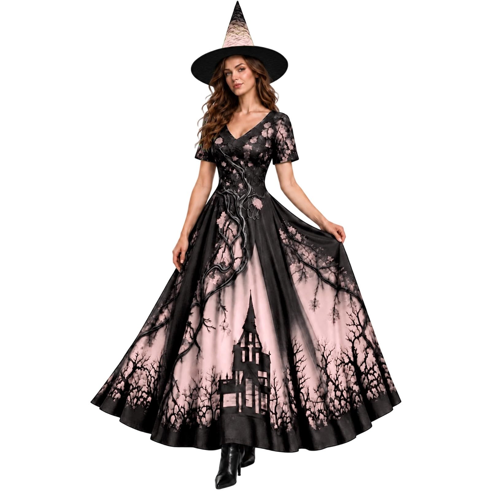 Witch Halloween Costume For Women Elegant Gothic A-Line Lace Dress — image 1