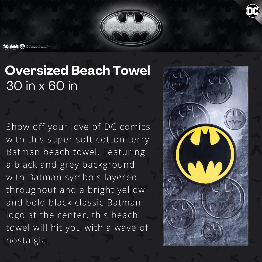 Franco Collectibles Batman - Toalla de baño de algodón súper Suave, 60 x 30 Pulgadas, Producto Oficial de WB
