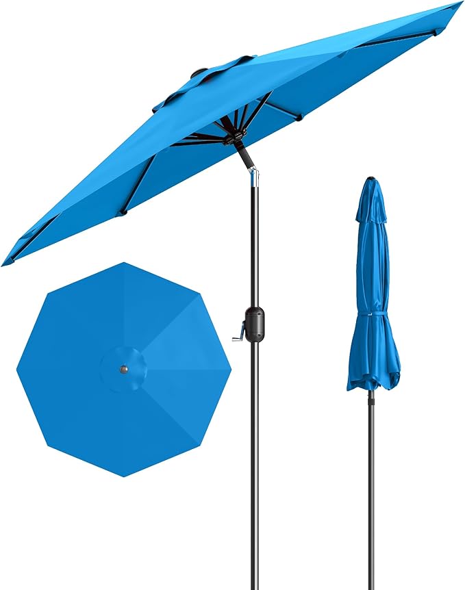 7.5FT Outdoor Patio Umbrella, Outdoor Table Umbrella, Market Umbrella With Push Button Tilt and Crank, 6 Sturdy Ribs UV Protection Waterproof for Garden, Deck, Backyard, Pool,Navy Blue