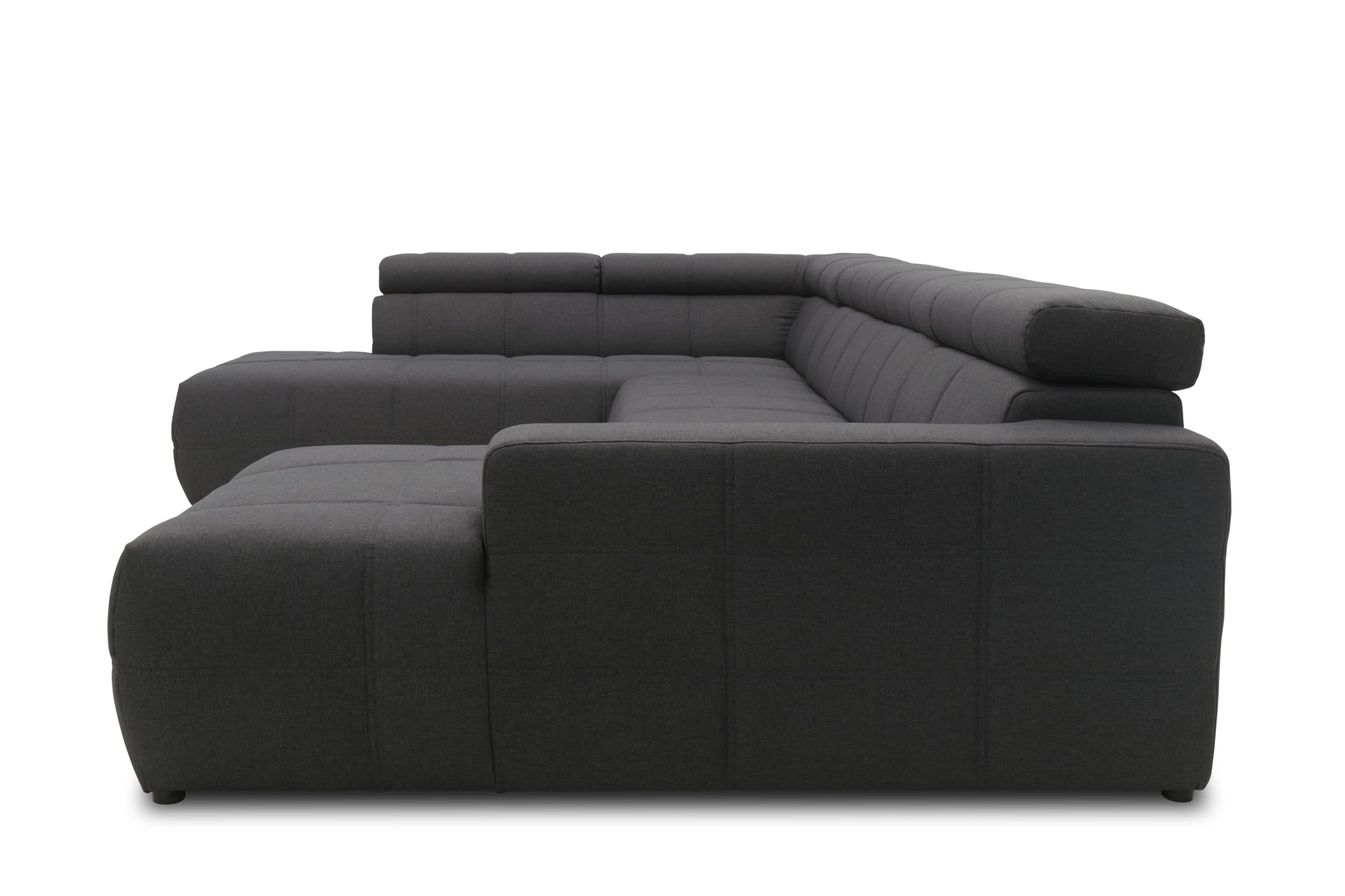 DOMO. collection Divano Brandon, paesaggio con schienale a forma di U, angolo imbottito, 359 x 228 x 80 cm (larghezza x profondità x altezza), grigio scuro
