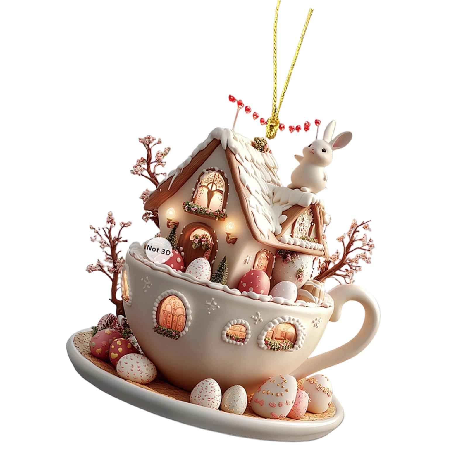 Linvimia Easter Charm with Rabbits and Coffee Cup Designs for Car Mirrored or Backpack Hanging Ornament Party Supplies