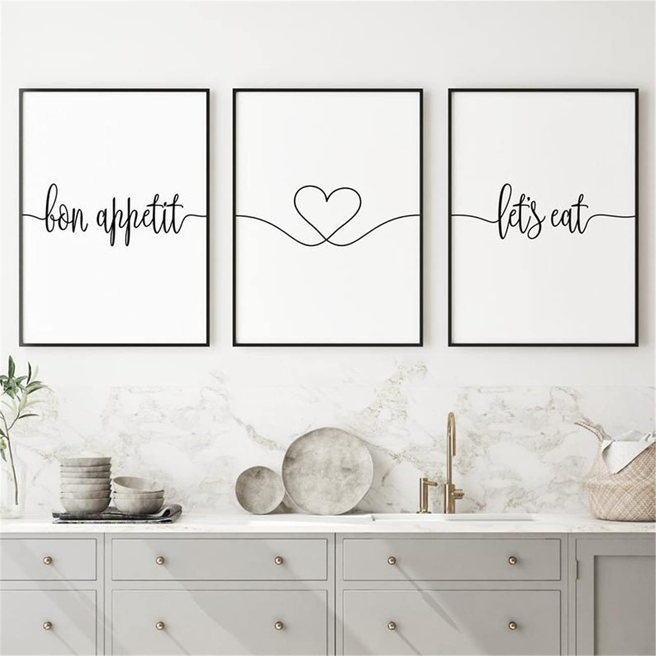 NATVVAFood Quote Wall Art Canvas 3 Piece Bon Appetit Lets Eat Poster Prints Painting Modular Pictures Framed Artwork for Dining Room Kitchen No Frame