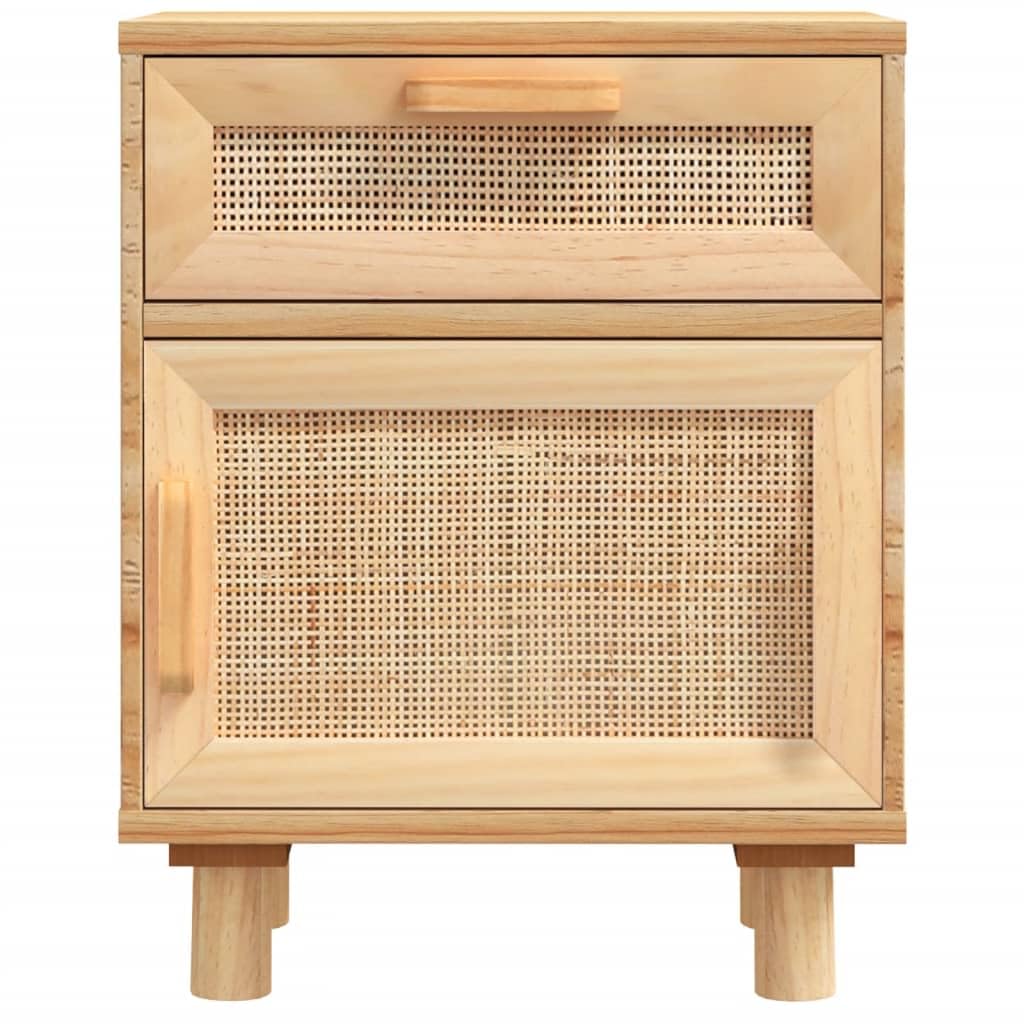 Comodino da giardino in legno massello di pino e rattan naturale, colore: marrone