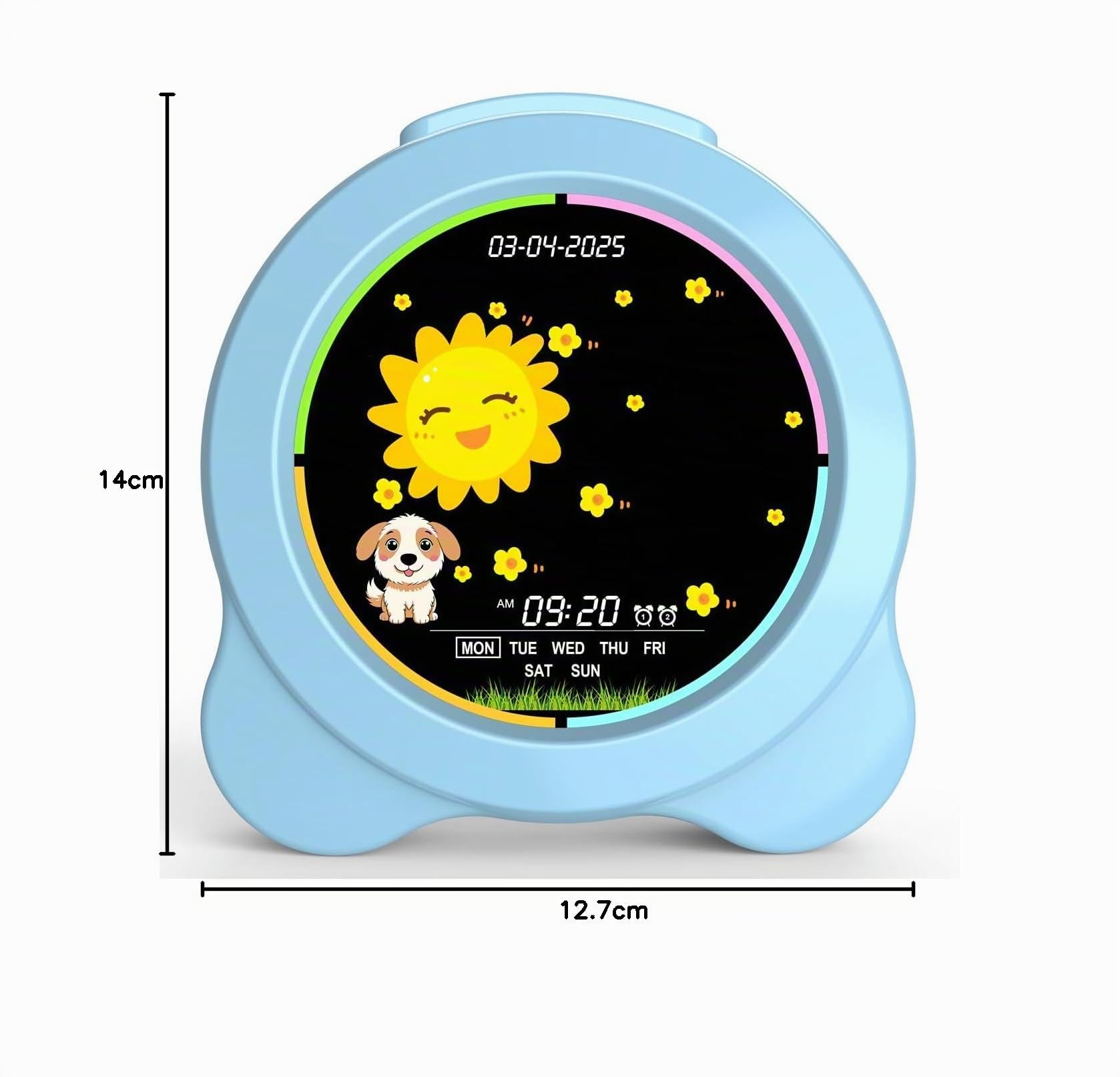Réveil pour Enfants Soleil et Lune Affichage LED avec Jour et Date OK pour réveil avec veilleuse pour Enfants, Cadeau d'apprentissage du Sommeil pour garçons et Filles (Bleu)
