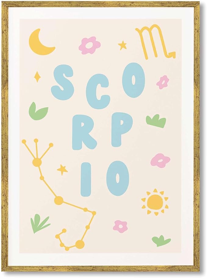 Framed Zodiac Scorpio Canvas Print Art Boho Wall Art Painting Cute Art Print Pictures Trendy Wall Decor Home Decor Living Room Dorm Room Decoration (Gold Framed,12L x16W)