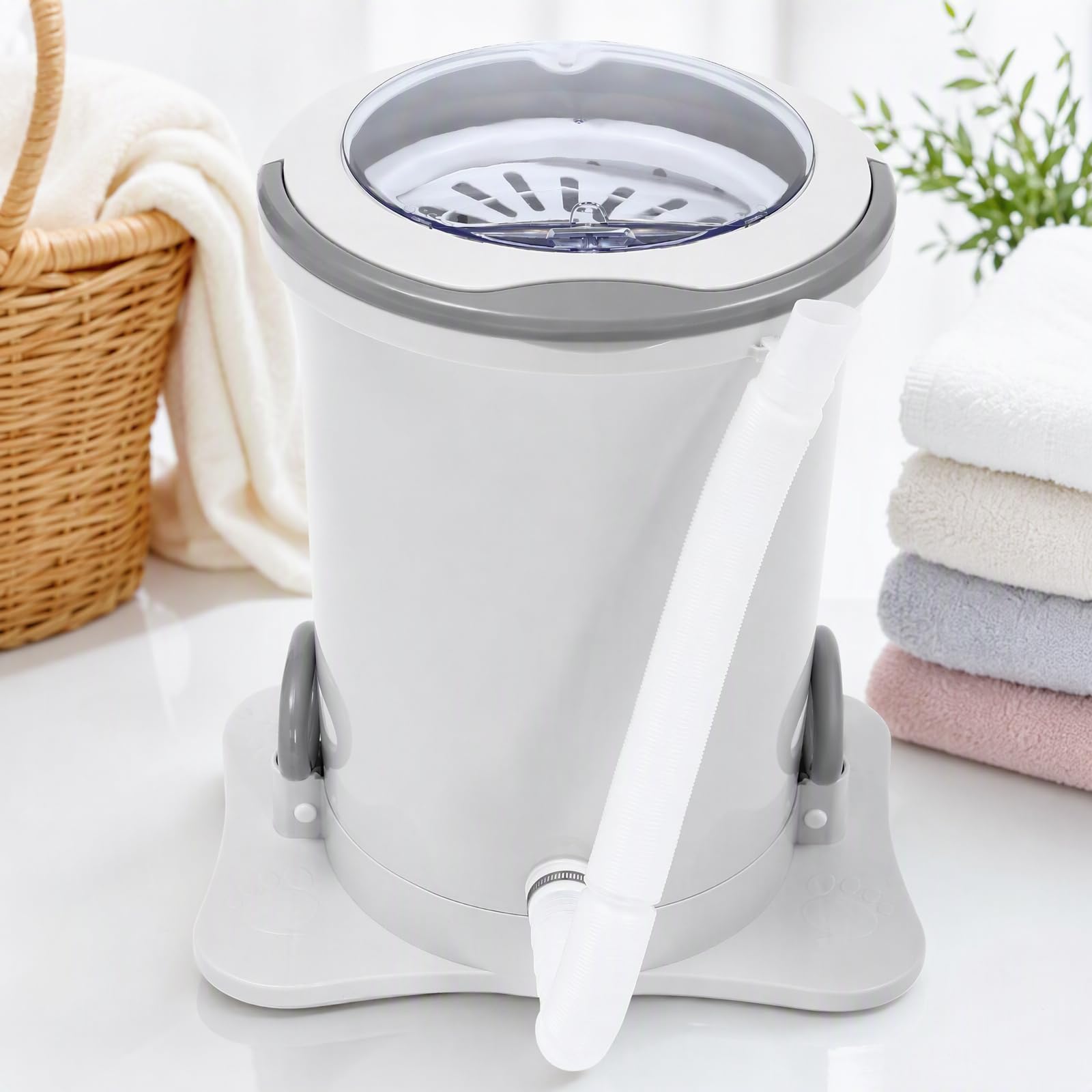 Manual Clothes Dehydrator 12L/3.17Gal Portable Mini Dryer Compact Spinner, Manual Draw Cord Spin Dryer for Home, Dorm, Apartment, Camping, Traveling (White)