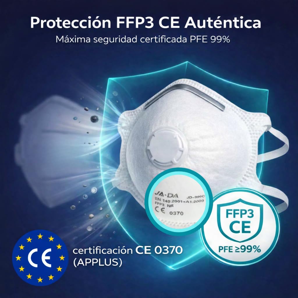 10 Mascarillas Homologadas de Certificación CE, Mascarilla FFP3 con Válvula de 5 Capas, Máscara Contra de Polvo y Partículas, Mascarilla de Protección Personal con Filtros de Calidad BFE≥99, 10 Piezas — view 7