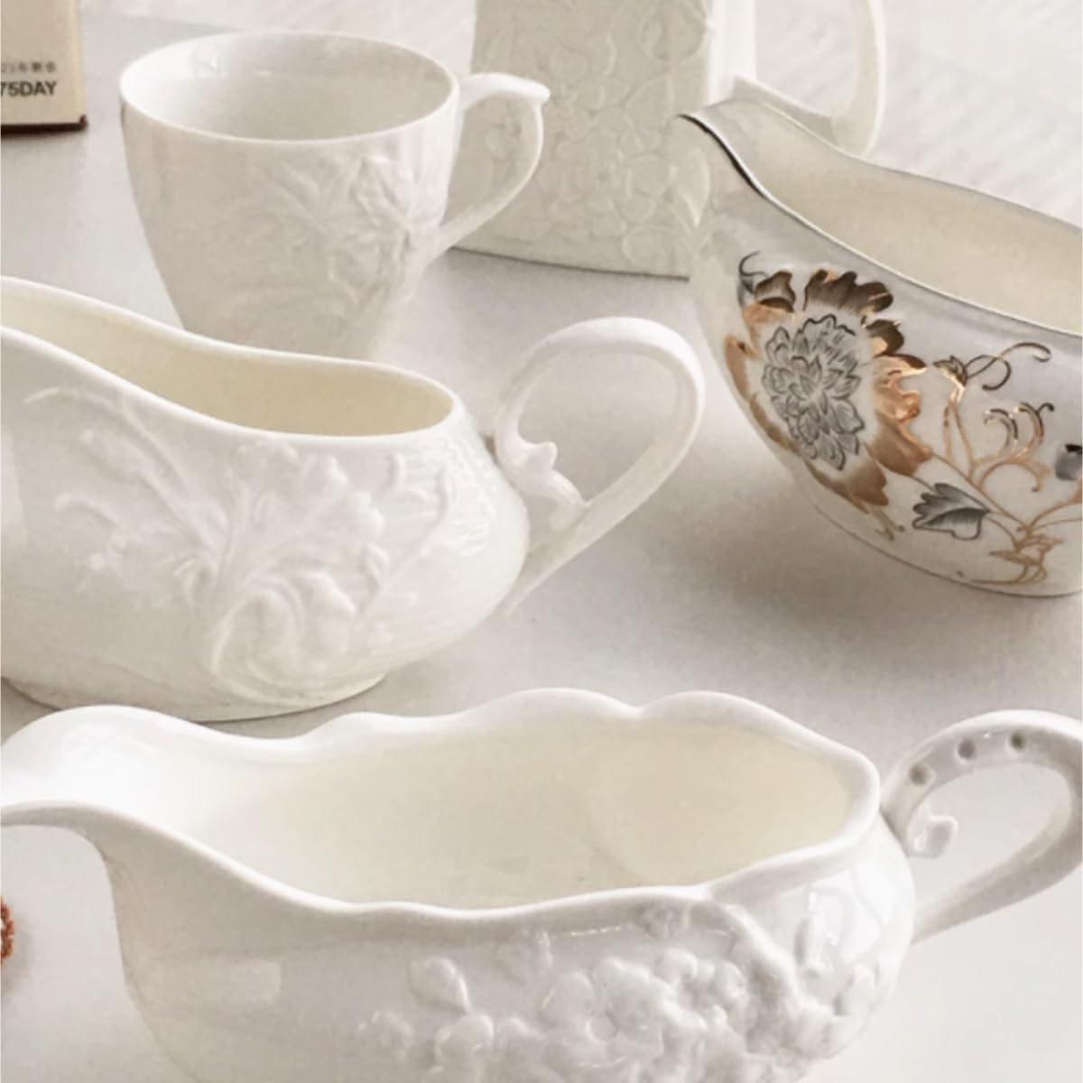 Salsiera Perfetta per Salse Tazza da caffè in Ceramica Bianca Pura, Brocca for Il Latte, Squisita Salsiera in Rilievo Medievale Francese Ristoranti E Feste
