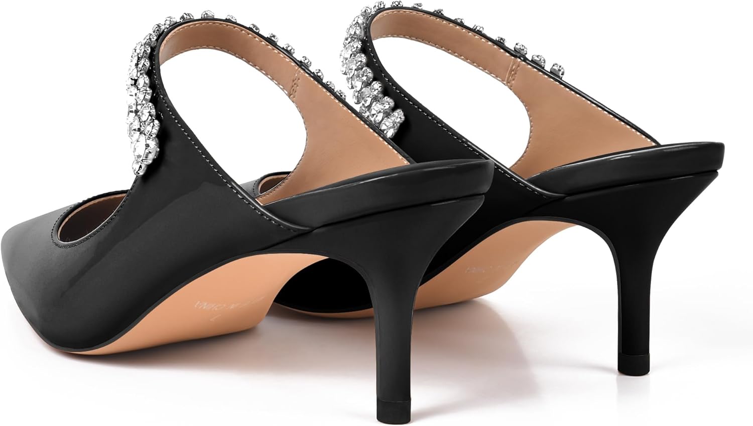 XINIUNIU Heeled Mules for Women Rhinestone Heels Pointed Toe Slip On 2.5 Inch Kitten Stiletto Closed Toe Sandals Dress Wedding Pump Shoes - Image 5