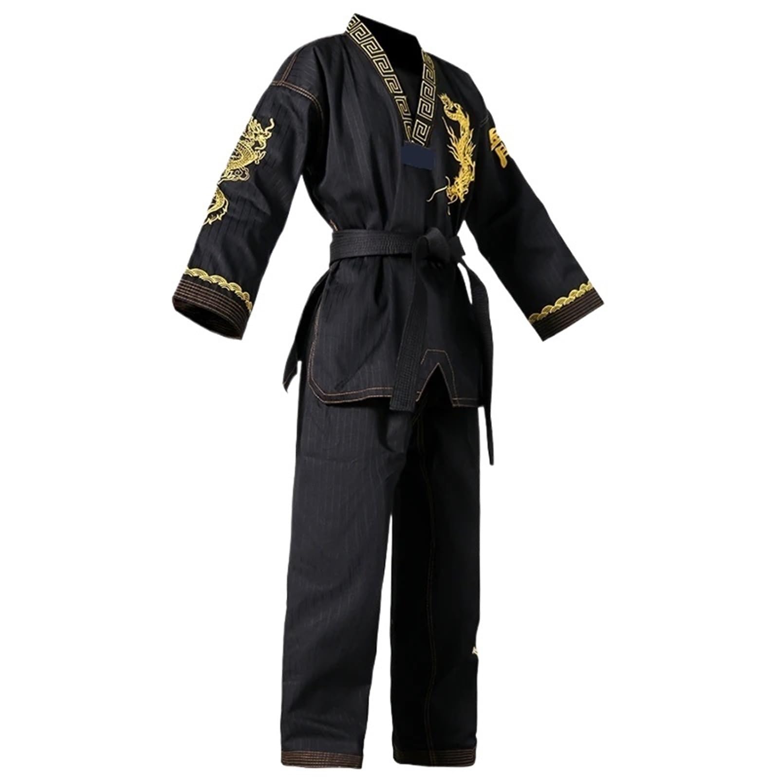 Uniformes de Karaté Taekwondo Noir, Costume Arts Martiaux Motif Dragon Brodé L-160CM