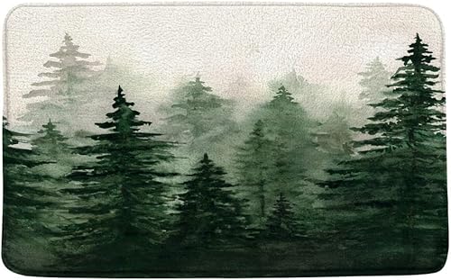 Miniatura 1 de Tapete de baño de bosque brumoso, bosque de pinos brumosos, acuarela, abstracto, escena de la naturaleza, microfibra de espuma viscoelástica, suave,